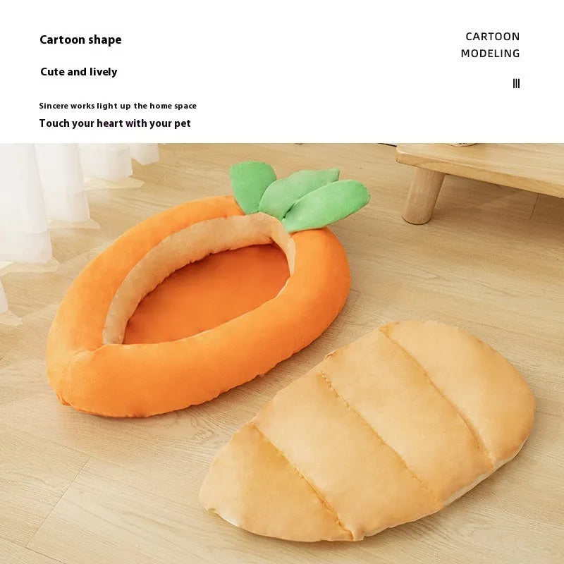 Cartoon carrot pattern double-sided pet mattress with removable cloth cover for dogs