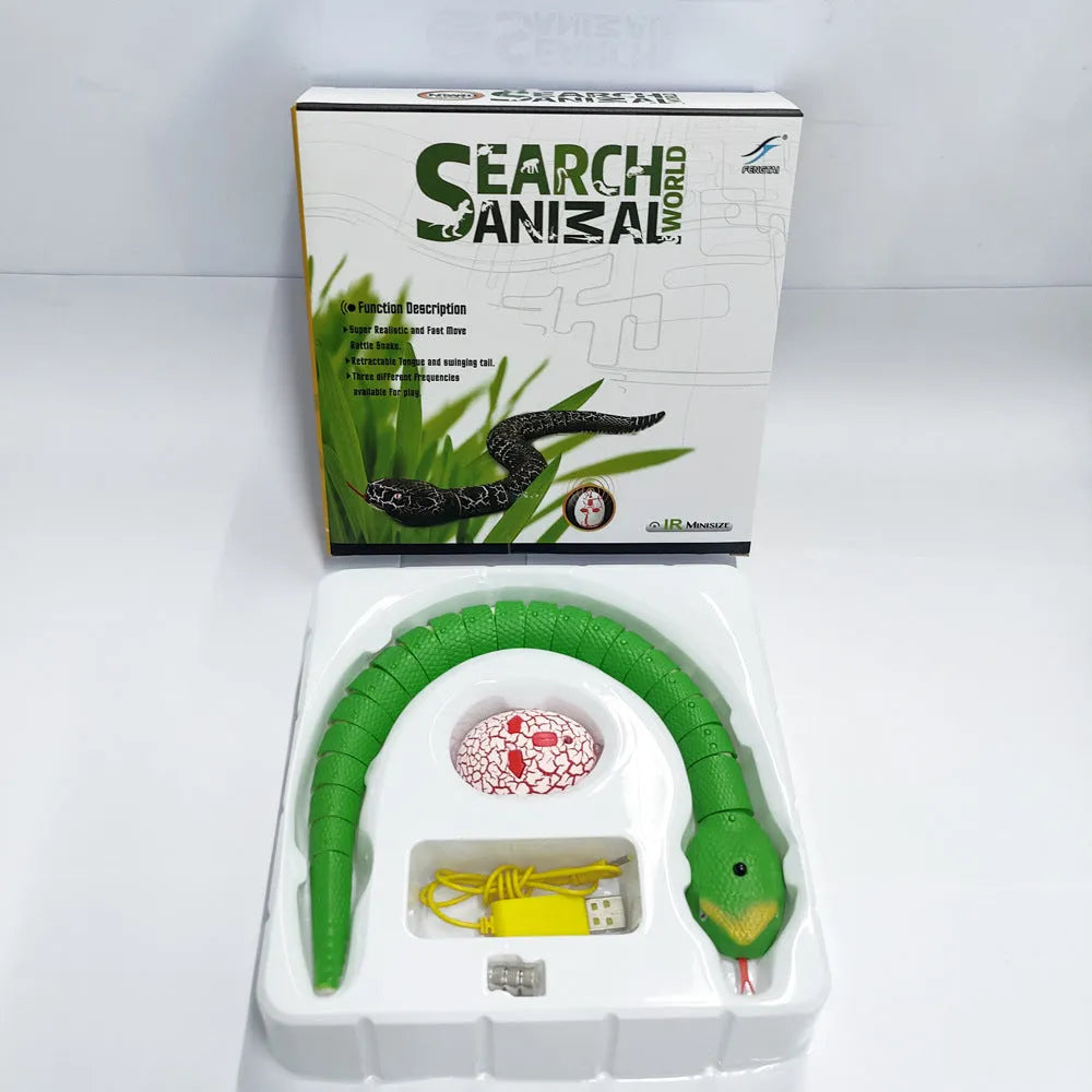 Smart sensing electronic snake cat toy with segmented plastic body and USB charging port