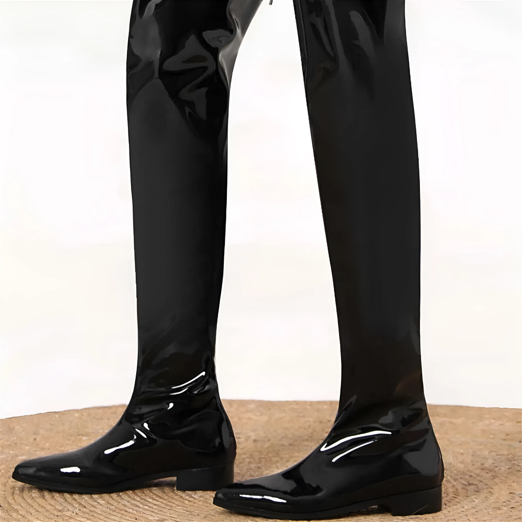 Bar Catwalk tall fashion boots in black with superfine fiber upper, mesh lining, rubber sole, and rear zipper closure