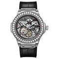 Automatic mechanical men's watch with hollow movement and diamond studding in business style