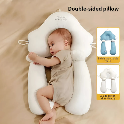 U-shaped baby head shaping pillow with detachable column in blue-white colour option