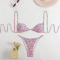 Women's polyester three-point bikini set in brown pattern for swimming and wading