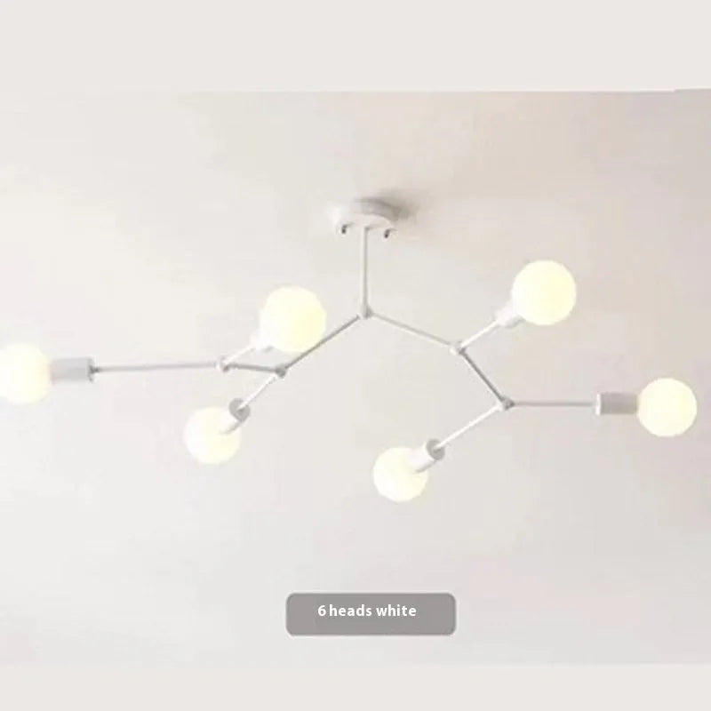 Nordic style iron chandelier ceiling lamp in black or white with multiple head configuration options