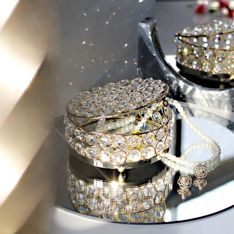 French gold metal frame crystal glass transparent jewellery storage box