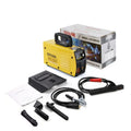 MMA-200MIN 220V DC inverter welding machine with welding tongs, clamps, face shield, and brush hanger