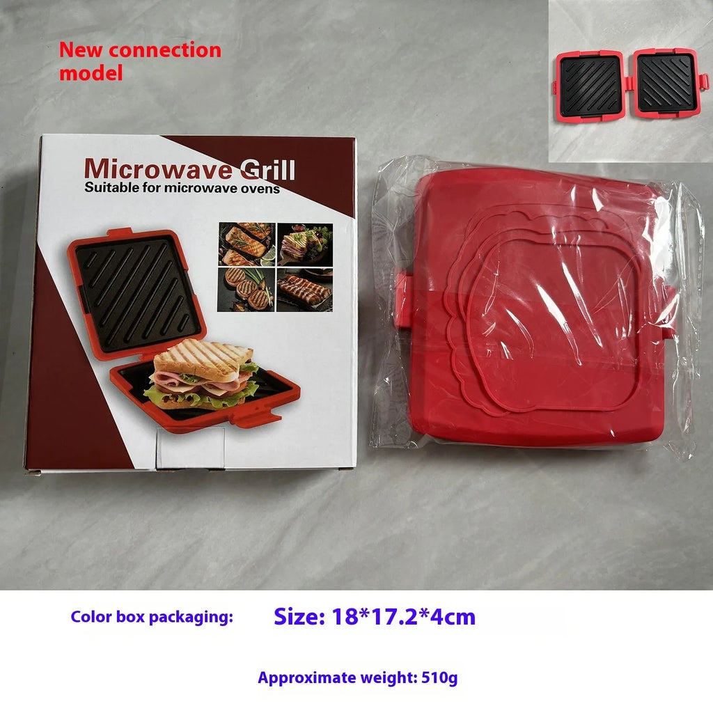 Anti-scald silicone baking tray with matching gloves in red blue orange on a kitchen counter