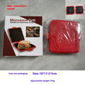 Anti-scald silicone baking tray with matching gloves in red blue orange on a kitchen counter