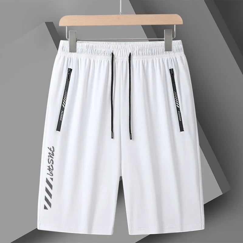 Men's loose fit quick-drying sports shorts in black, available sizes M to 6XL