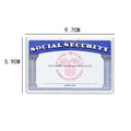 Clear transparent PVC wallet holding a social security card, showing waterproof cover dimensions of 9.7cm by 5.9cm.