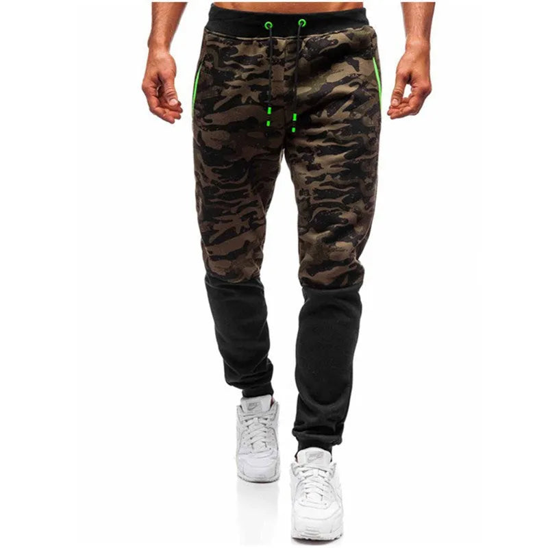 Men's camouflage lace-up trousers in loose fit, mid waist, chiffon fabric, Army Green colour option