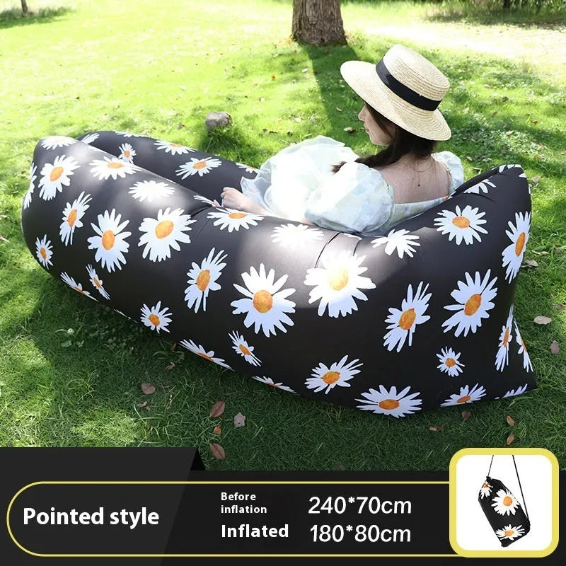 Inflatable lazy sofa in outdoor setting with colourful design options