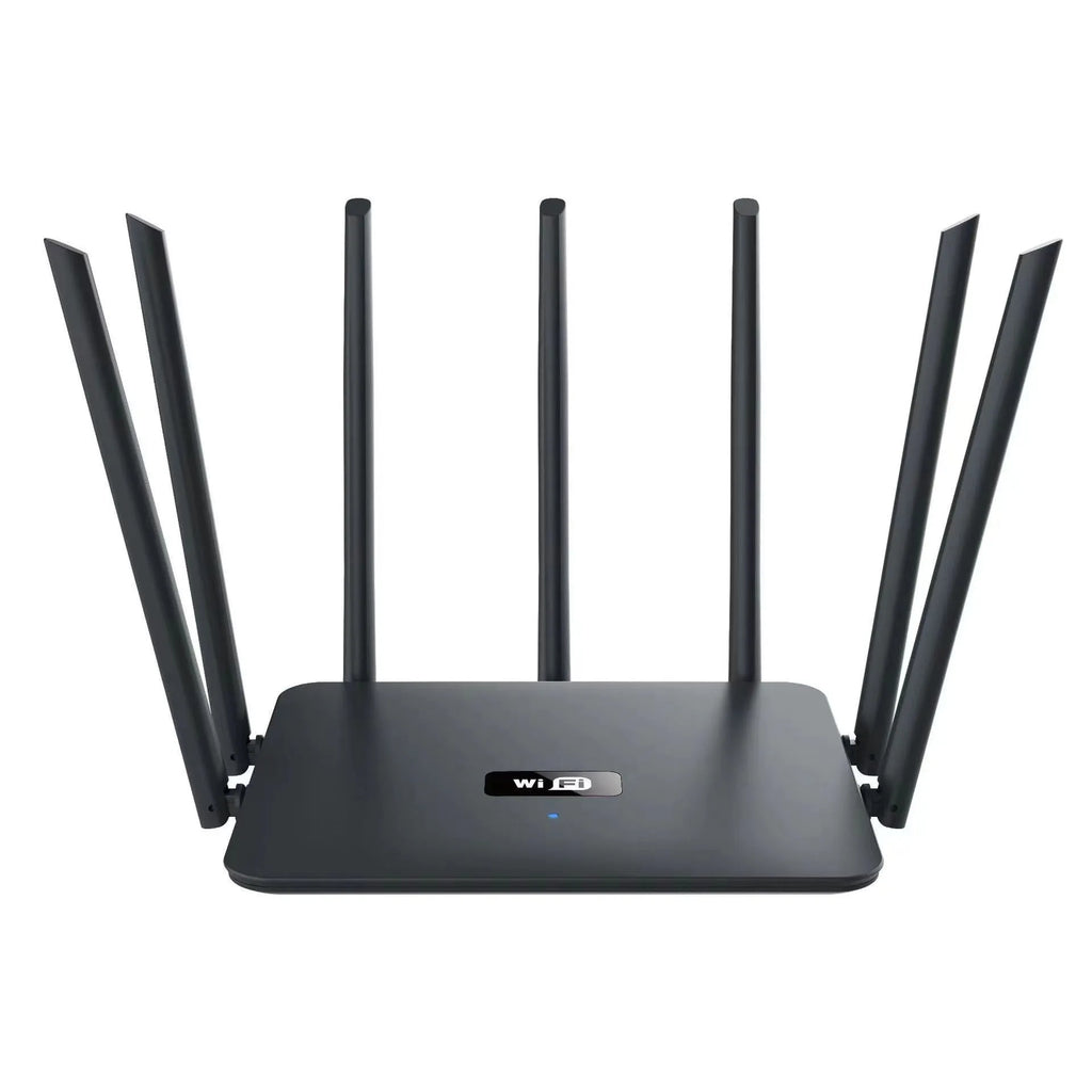 Black and white dual-band 5G router with wall-through Wi-Fi coverage for whole home connectivity