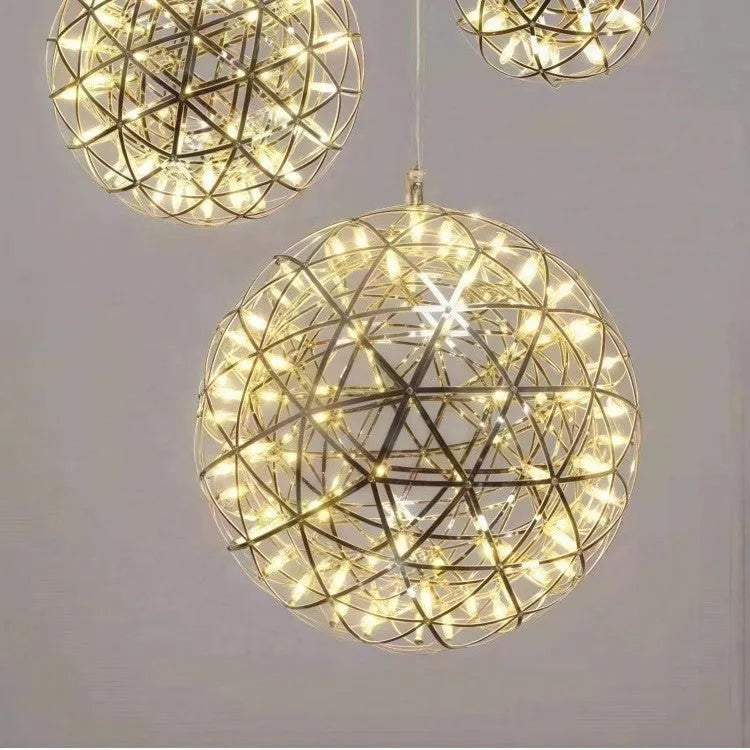 Hollow creative LED sphere chandelier stainless steel gold chrome 60cm 42 lamp beads ceiling light