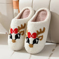 Women's non-slip Christmas deer slippers in fox colour with plush upper and TPR sole