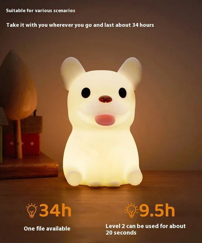 Cartoon animal USB night light with dimming control on bedside table