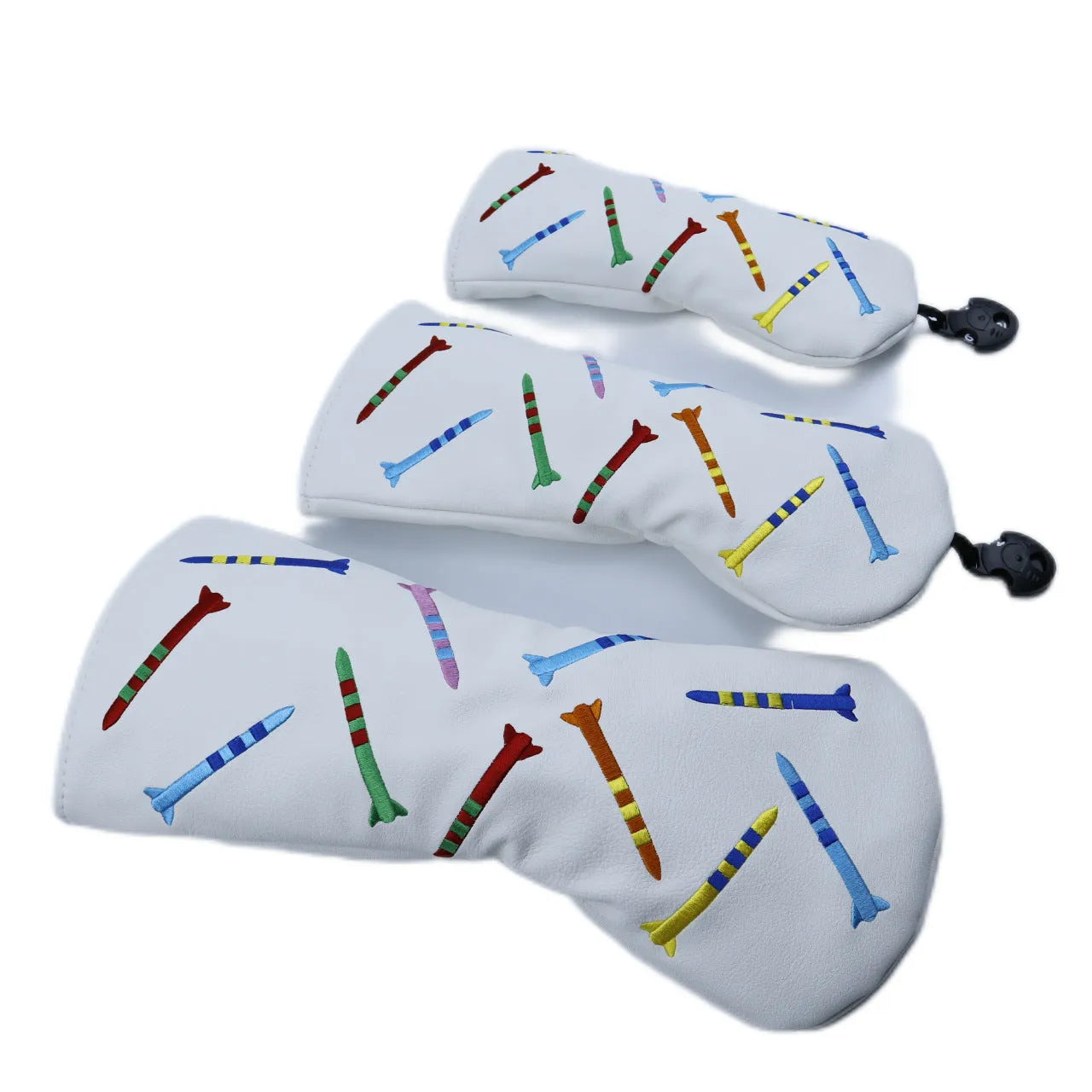 Set of black and white golf club wooden poles in three sizes, made from PU material.