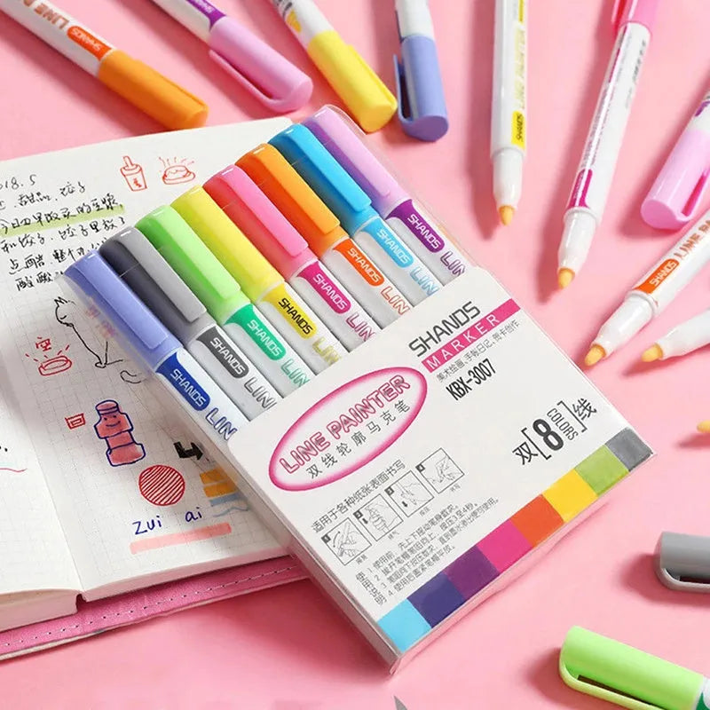 Flash Color acrylic fine line painter pens in an 8-piece and 12-piece set for art and craft.