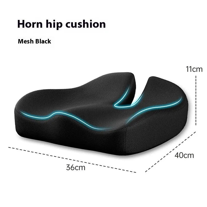 Memory foam office chair cushion for lumbar support measuring 36x40cm in black, grey or light grey