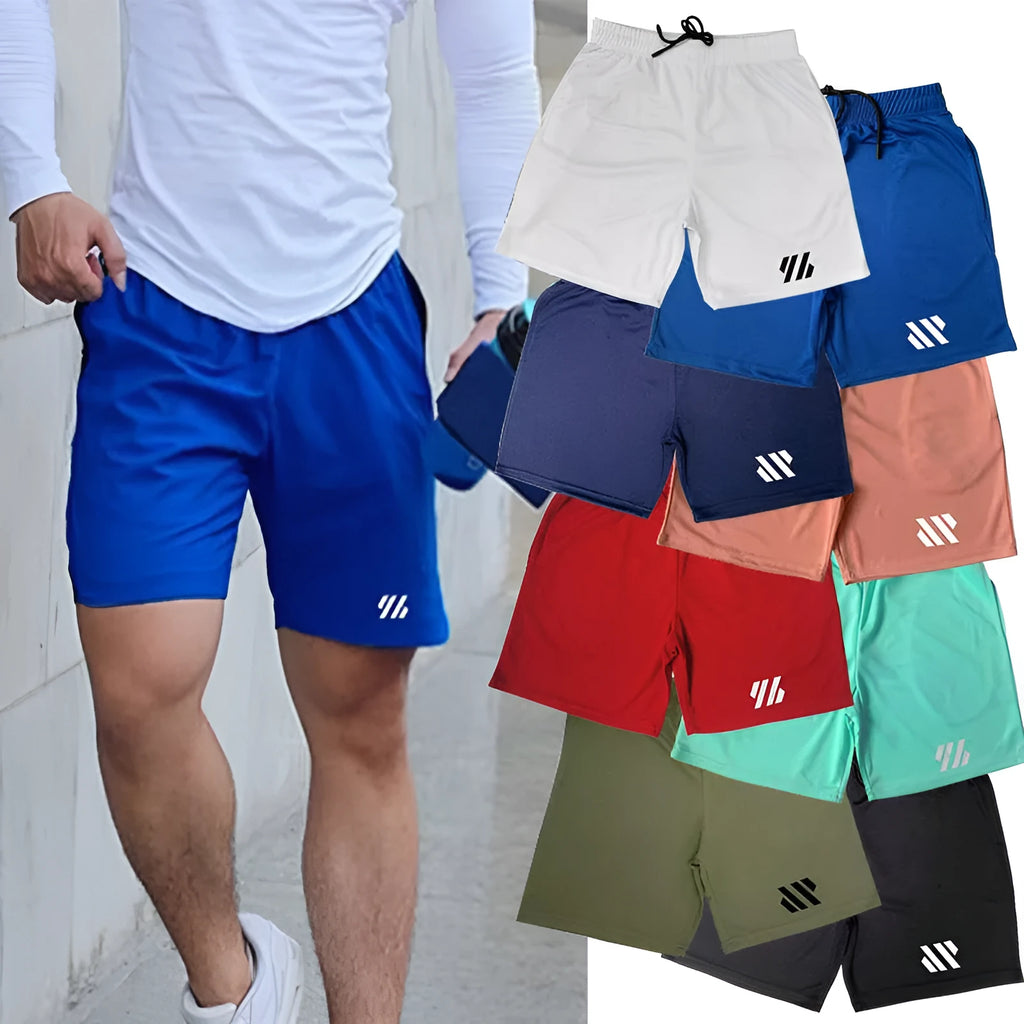 Men's metal silk fabric sports shorts in loose fit for running, shown in army green colour.