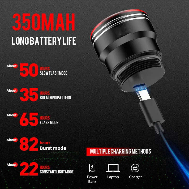 Smart brake sensing USB charging taillight for bicycle with COB LED, 6063 aluminium shell, black colour
