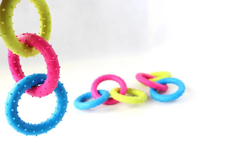 TPR rubber three-chain dog chew toy for aggressive chewers and molar stimulation
