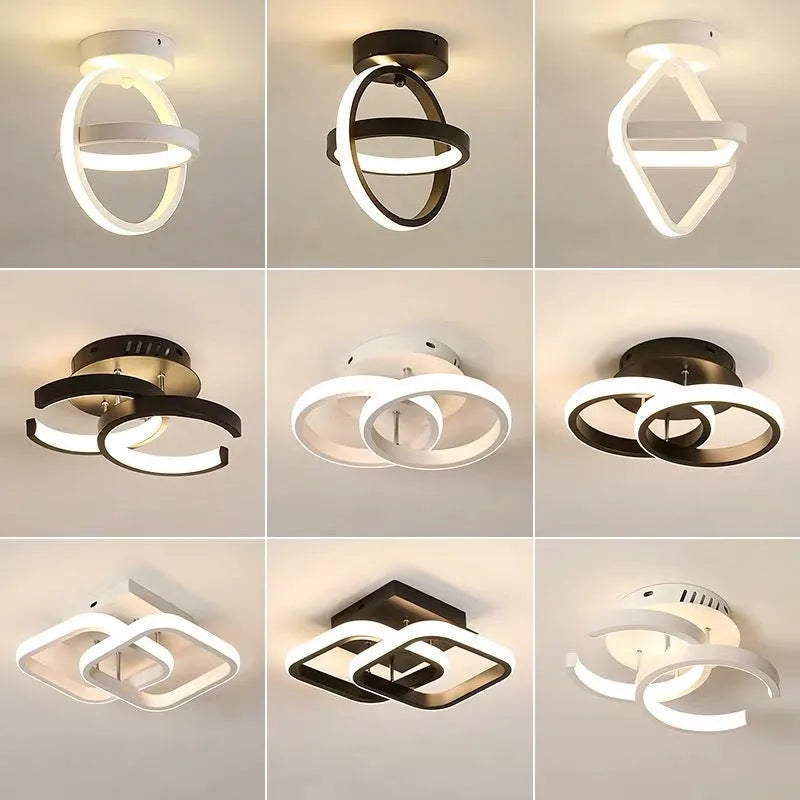 Modern aluminium ceiling light in black flush mount with remote control for corridor entrance hall