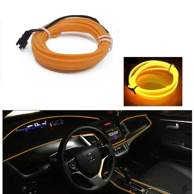 Six-metre long USB-powered LED light strip for car interior ambient lighting in ten colour variants.