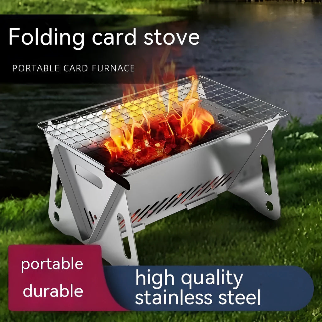 Folding stainless steel outdoor barbecue oven with large grill for 1-2 people