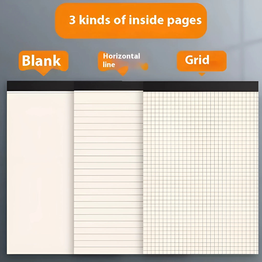 A5 B5 A4 writing pads with 80 tearable sheets in blank grid or lined ruling options