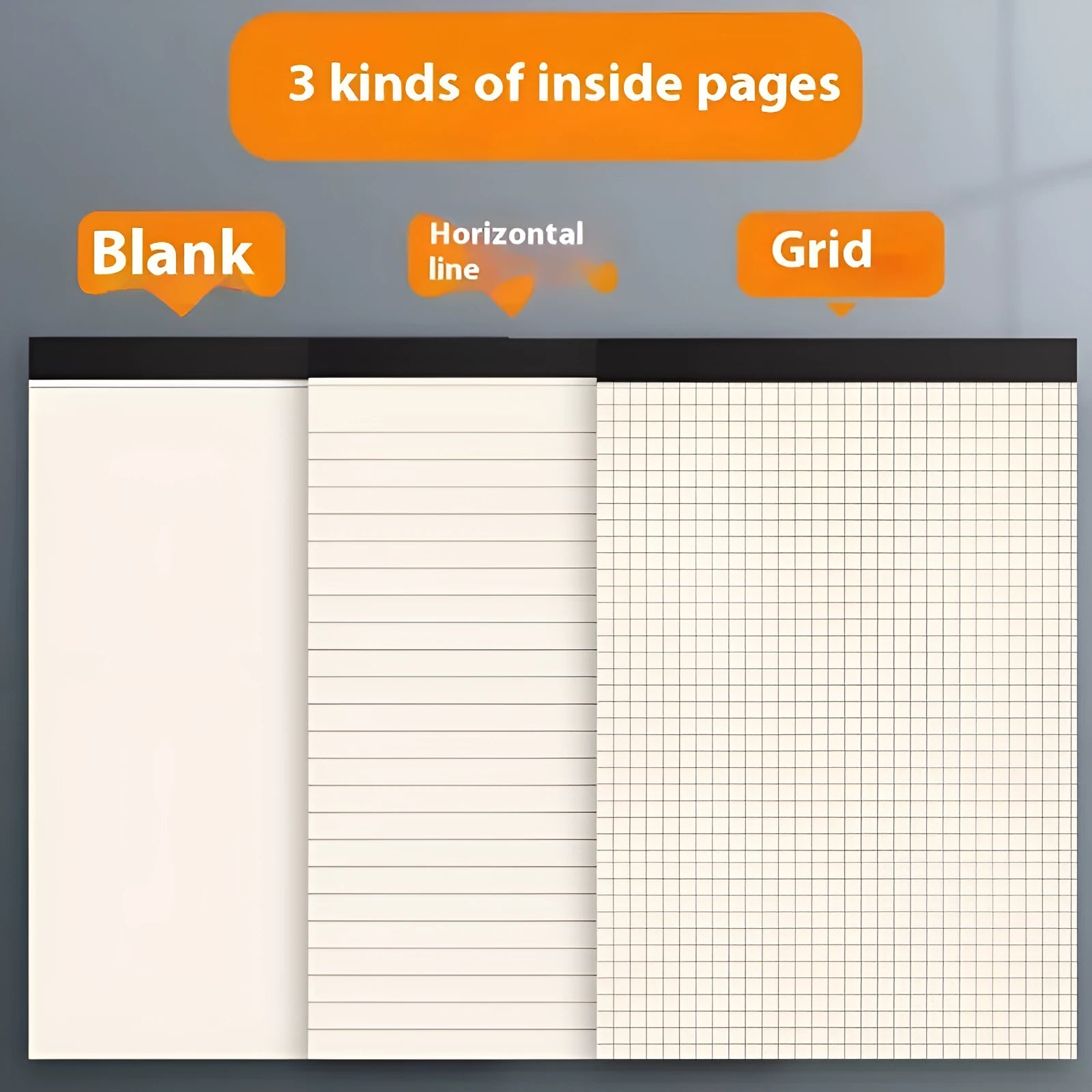 A5 B5 A4 writing pads with 80 tearable sheets in blank grid or lined ruling options