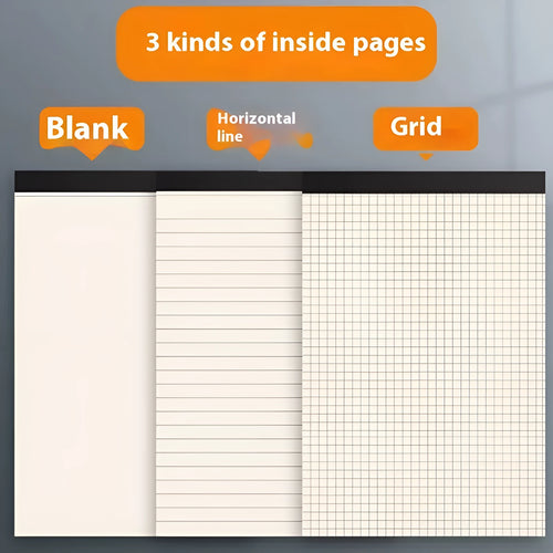 A5 B5 A4 writing pads with 80 tearable sheets in blank grid or lined ruling options