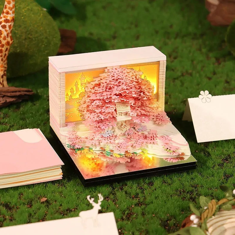 2026 paper carving calendar desktop ornament in green with 3D notebook paper brick shape and English calendar