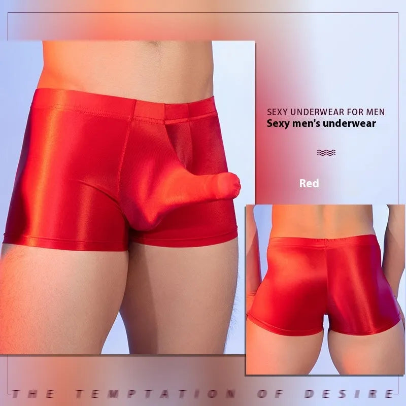 Men's seamless boxer shorts in red nylon fabric with a mid-waist fit.