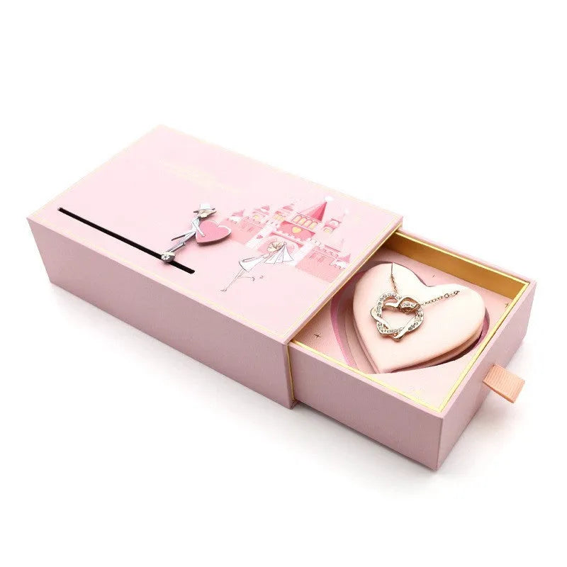 Pink Love Castle jewellery box 16x10x4.5cm plastic paper ring necklace storage case