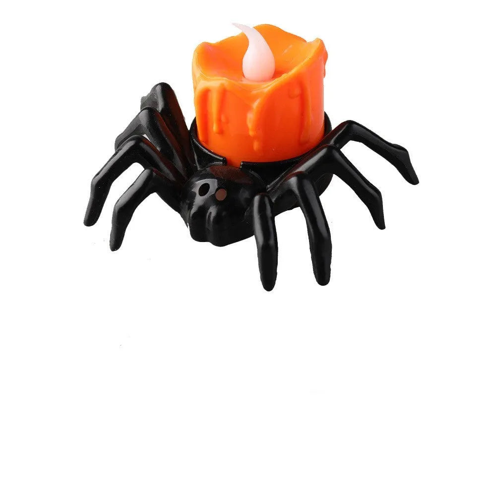 Plastic Halloween spider candlestick ornament measuring 7x8.5x5cm with battery-powered light