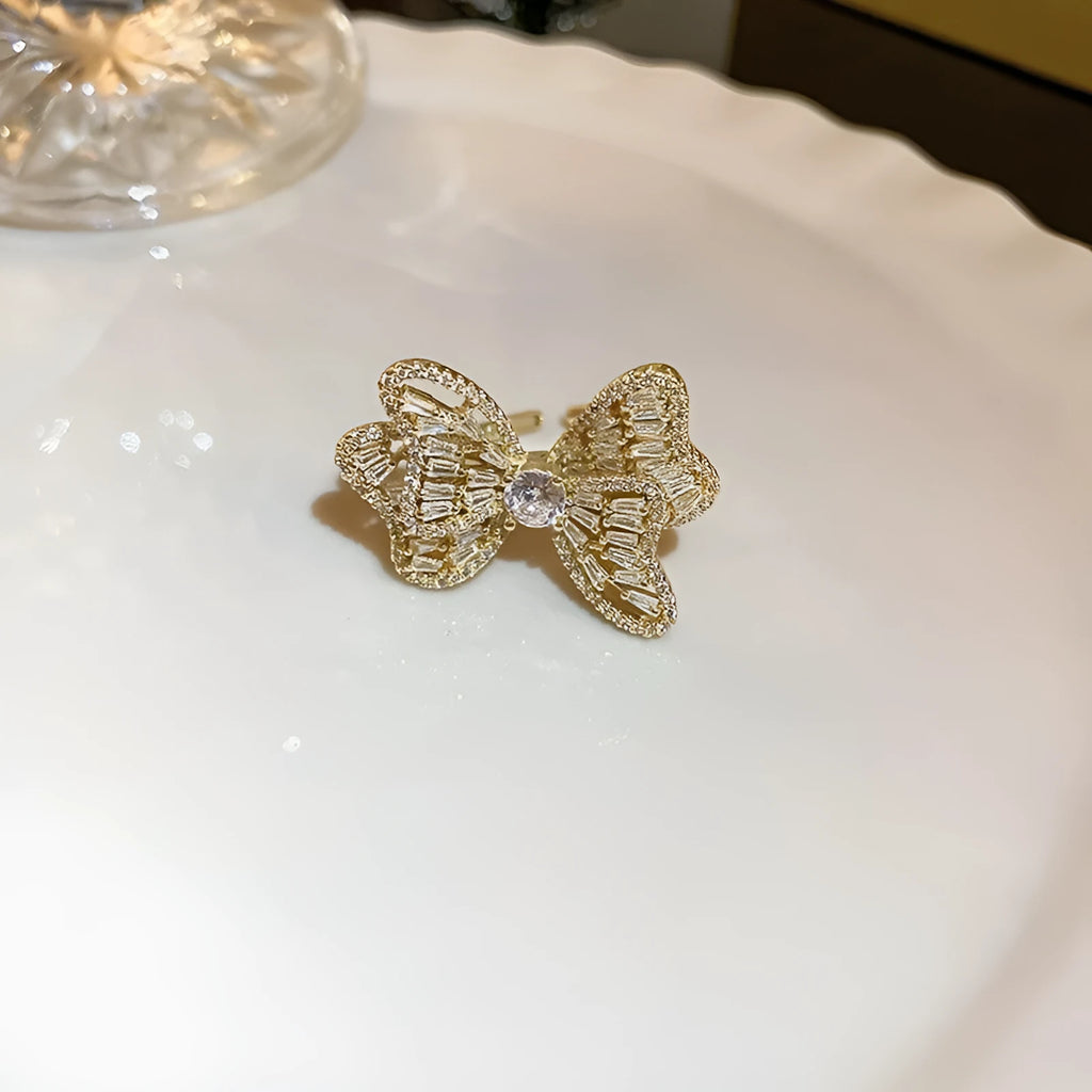 Real gold electroplated zircon bow ring for women in gold colour, 12# size