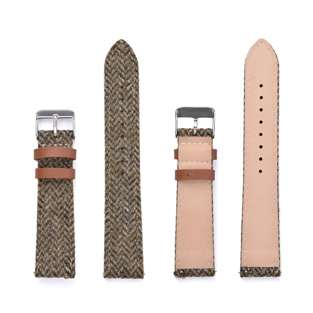 Harris woolen fabric watch strap with 304 stainless steel buckle in brown, 20mm width