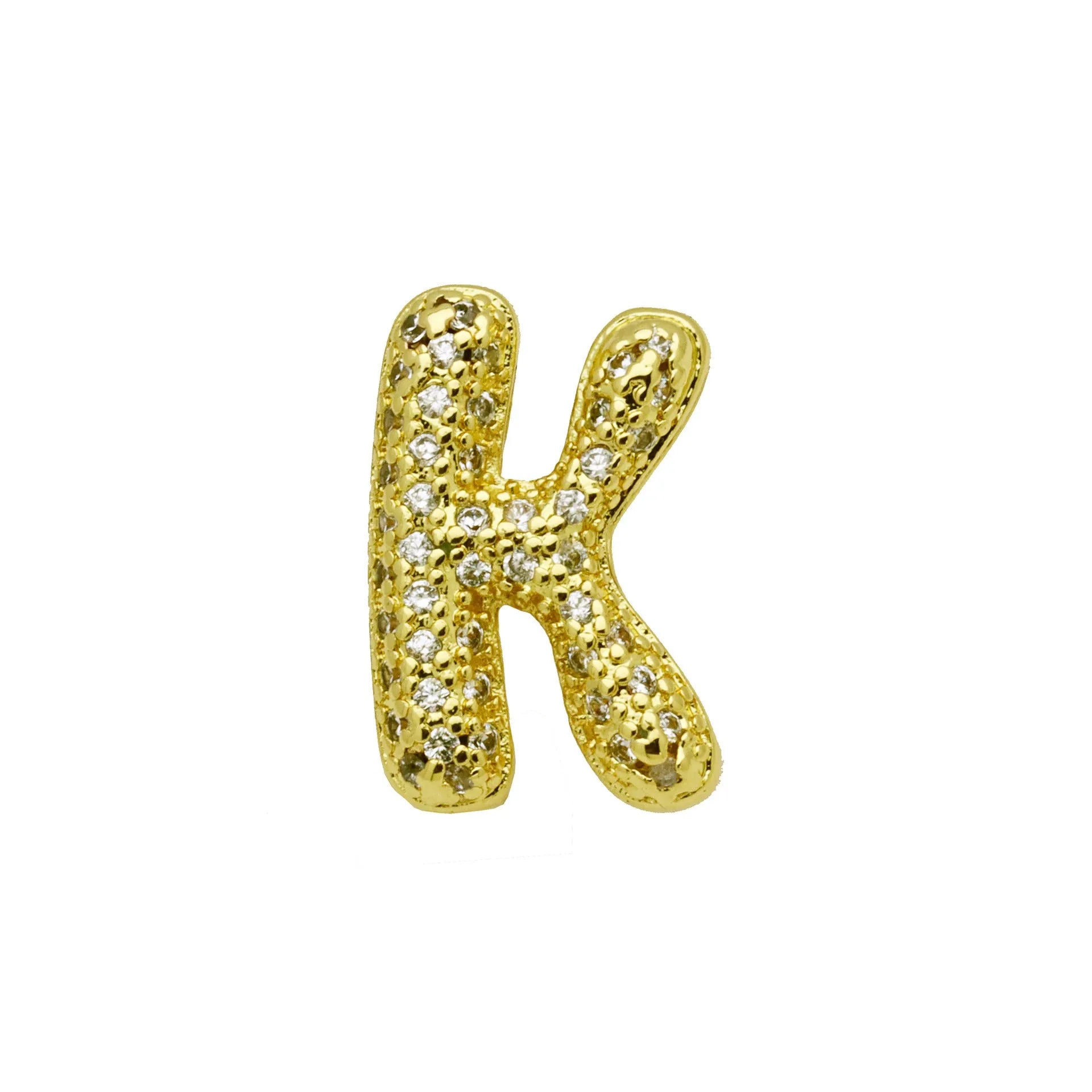 Copper letter bracelet with a single 'A' charm featuring micro inlaid zirconium detail on a gold-finished chain.