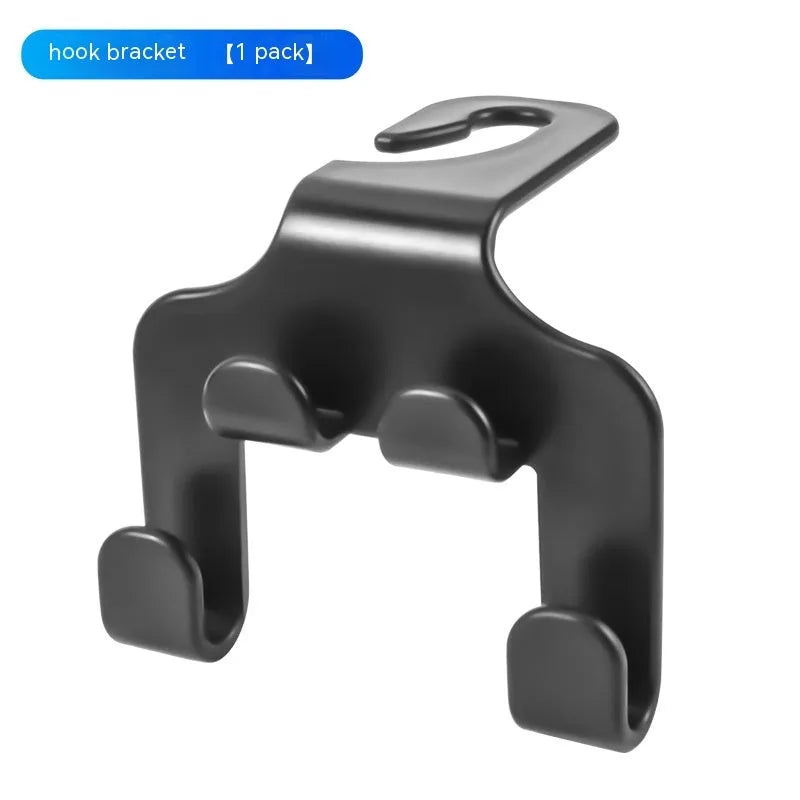 Pack of two black ABS plastic multifunction car hooks for mounting on dashboard or console.