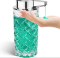 Automatic soap dispenser with silver-plated PET shell, Type-C charging port, and sensor window for touch-free use
