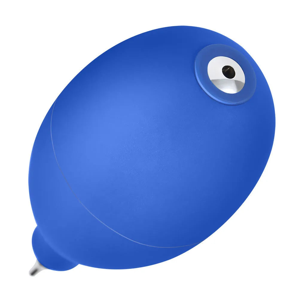 Blue rubber dust removal air blowing ball for cleaning camera lenses and phone screens.