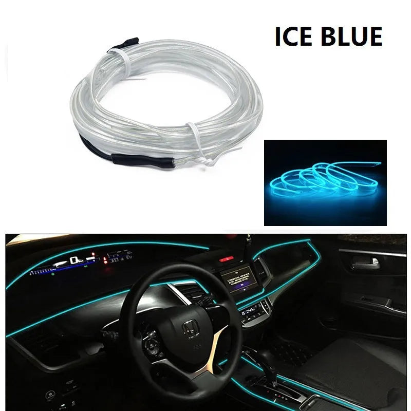 Six-metre long USB-powered LED light strip for car interior ambient lighting in ten colour variants.