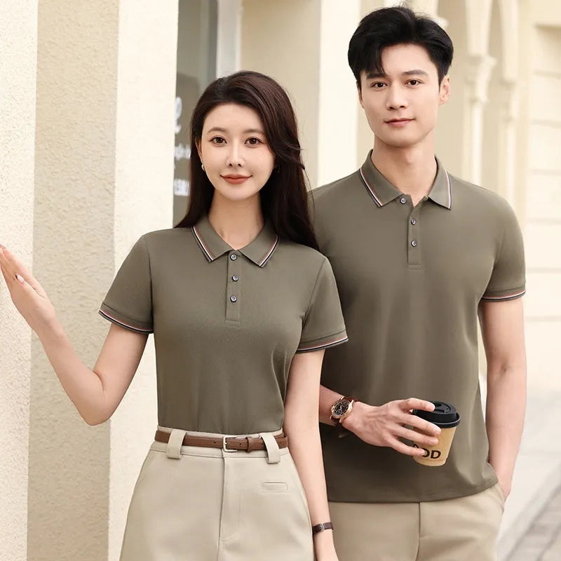 Ice-feeling solona colour matching work polo shirt in copper ammonia fibre ice silk fabric