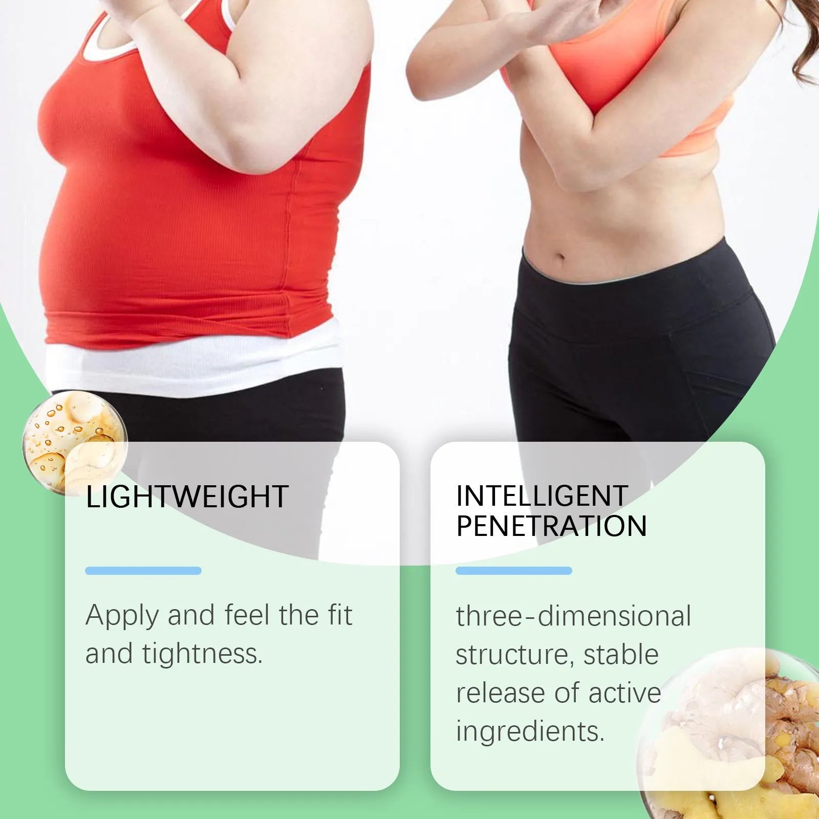 Four slimming nano microneedle stickers for face and body contouring with ginger and mugwort root.