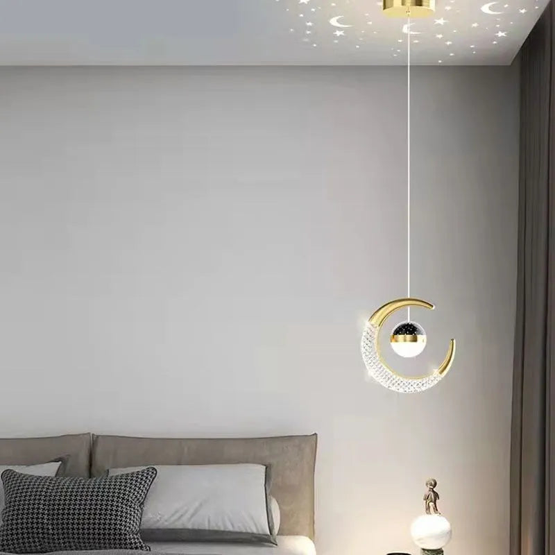 Adjustable pendant light in gold finish with three-color dimming for living room