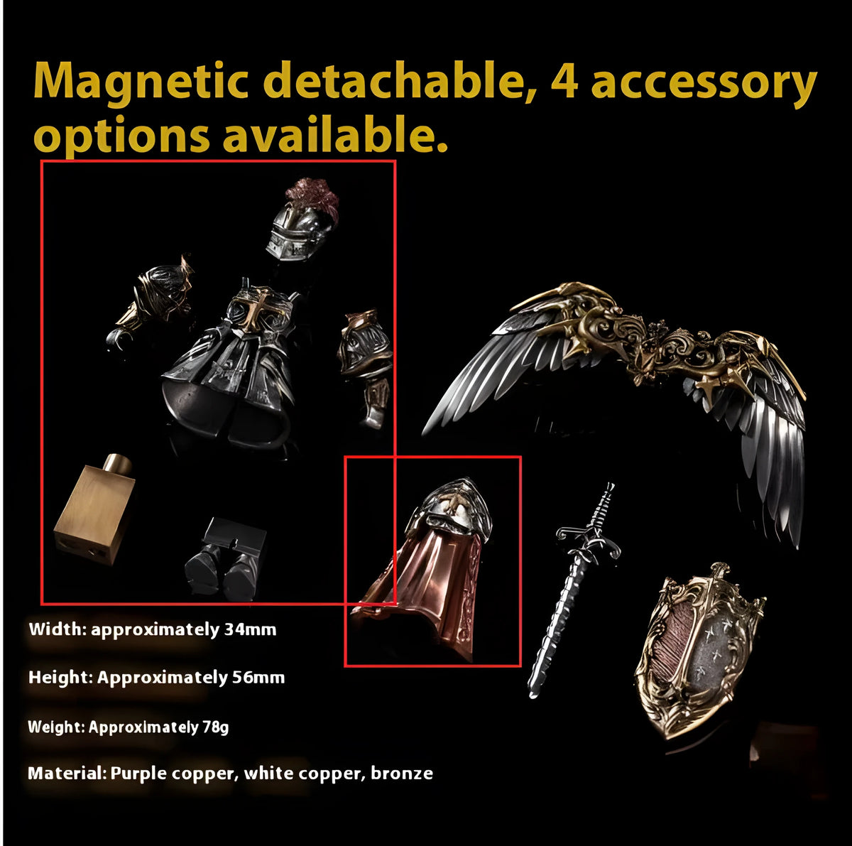 Copper Paladin crusader ornament set with holy sword and shield on tabletop display