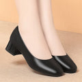 Breathable women's casual low-top chunky heel slip-on shoes in white with PU upper and round toe