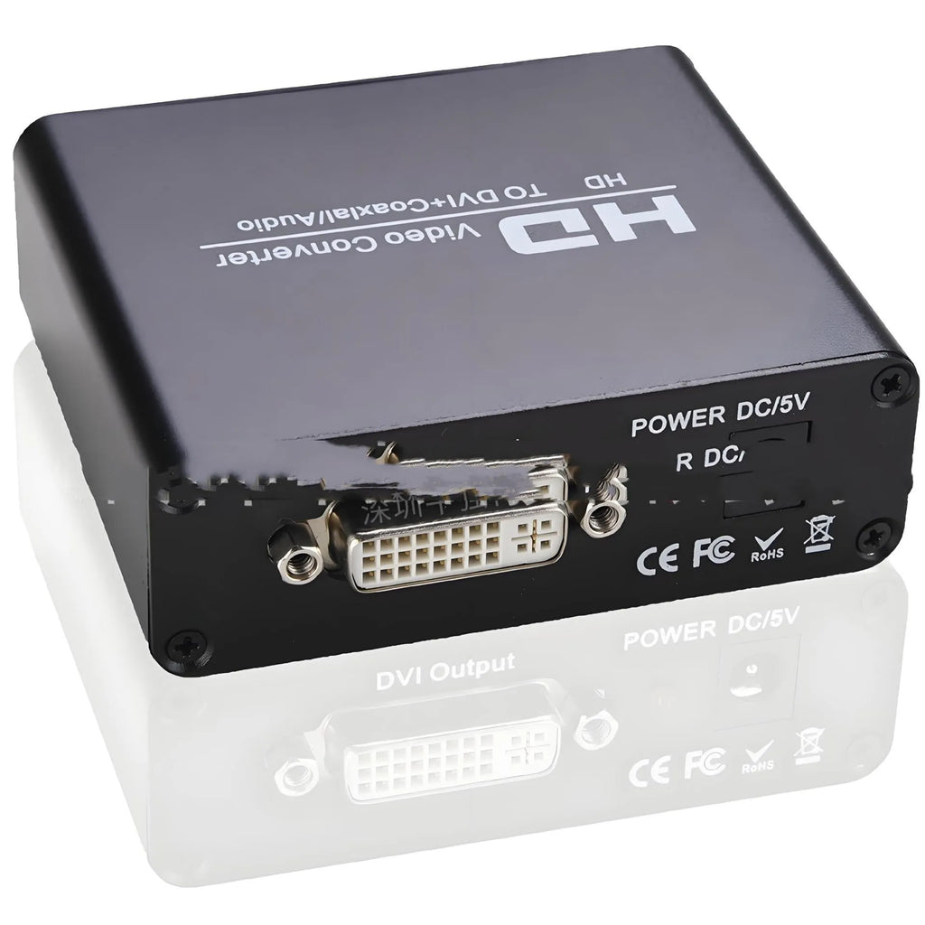 Black HDMI to DVI converter cable with coaxial audio output connector for 1080p video conversion