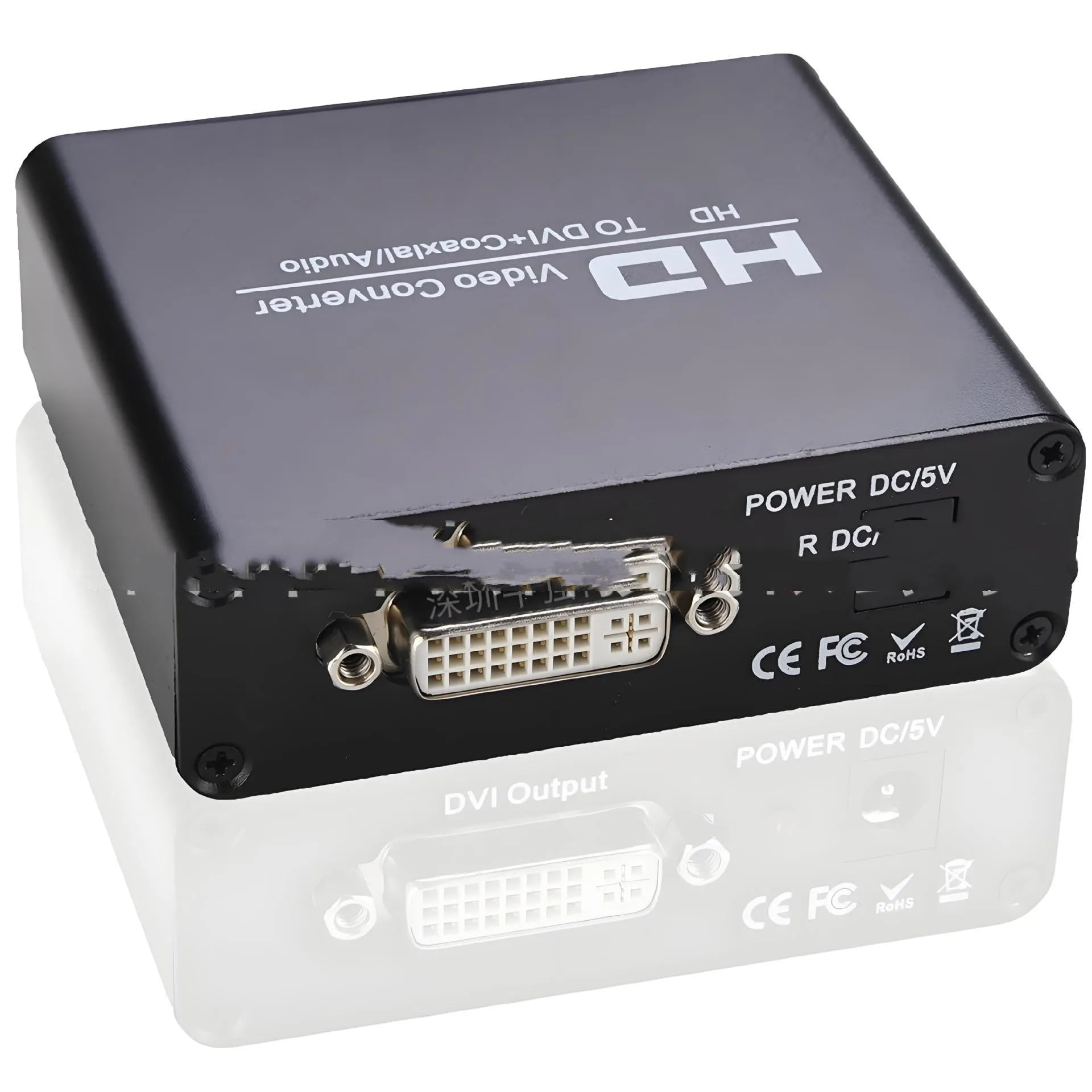 Black HDMI to DVI converter cable with coaxial audio output connector for 1080p video conversion