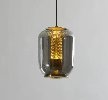 Minimalist Nordic chandelier with metal and glass construction in three colour options